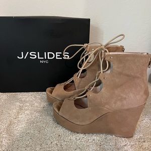J Slides tan suede booties